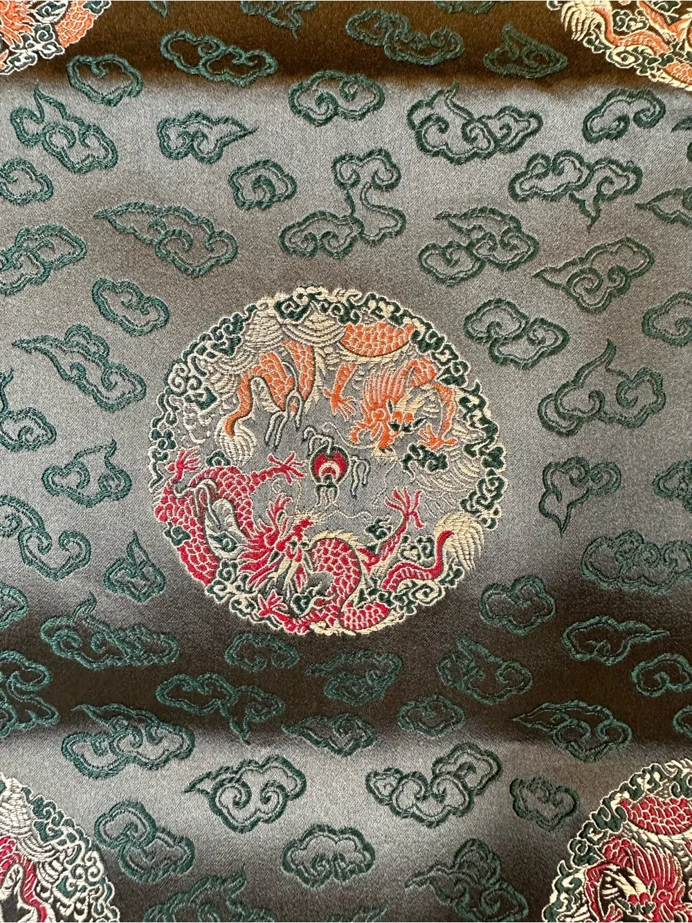 VINTAGE Silk Brocade Table Runner Sage Green & Gold NEW